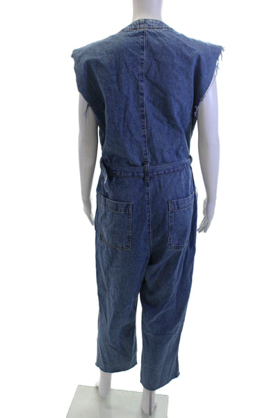 Blank NYC Women Blue V-Neck Sleeveless Jumpsuit Solid Size M