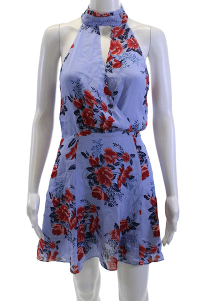 Parker Womens Silk Floral Mini Sundress Light Blue High Neck Sleeveless Size 0