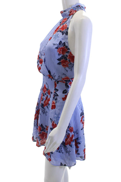 Parker Womens Silk Floral Mini Sundress Light Blue High Neck Sleeveless Size 0