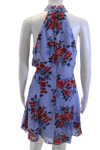 Parker Womens Silk Floral Mini Sundress Light Blue High Neck Sleeveless Size 0