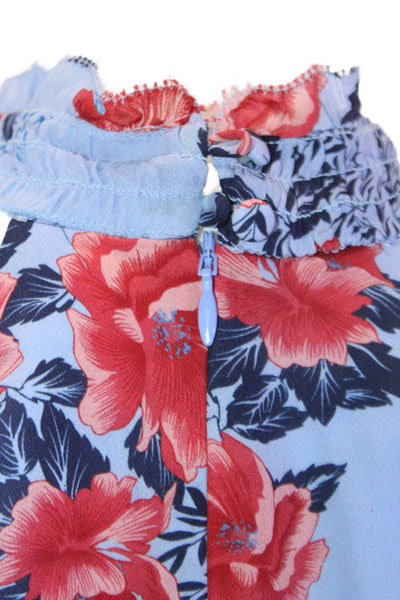 Parker Womens Silk Floral Mini Sundress Light Blue High Neck Sleeveless Size 0