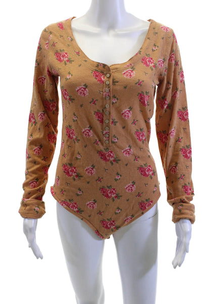 Intimately Free People Womens Bohemian Floral Brown Button-Up Top Size L