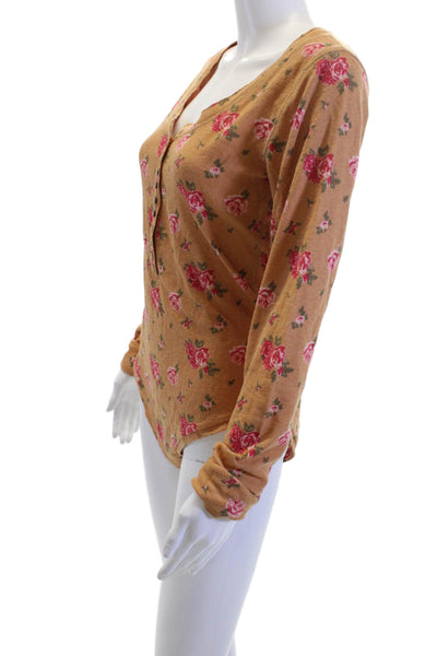 Intimately Free People Womens Bohemian Floral Brown Button-Up Top Size L