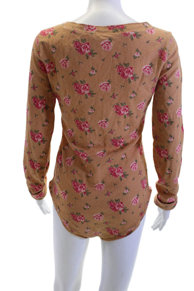 Intimately Free People Womens Bohemian Floral Brown Button-Up Top Size L