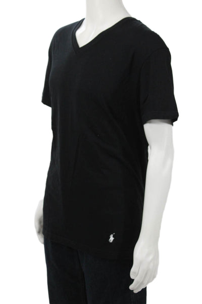 Polo Ralph Lauren Men Black V-Neck Cotton T-Shirt Short Sleeve Designer Size L