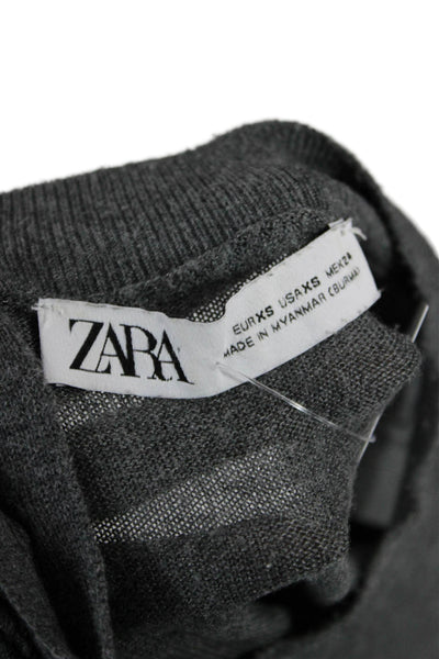 Zara Womens Dark Gray Crew Neck Pullover Sweater Modal Polyester Wool Size XS