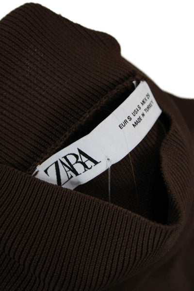Zara Women Brown Mock Neck Long Sleeve Pullover Sweater Size S