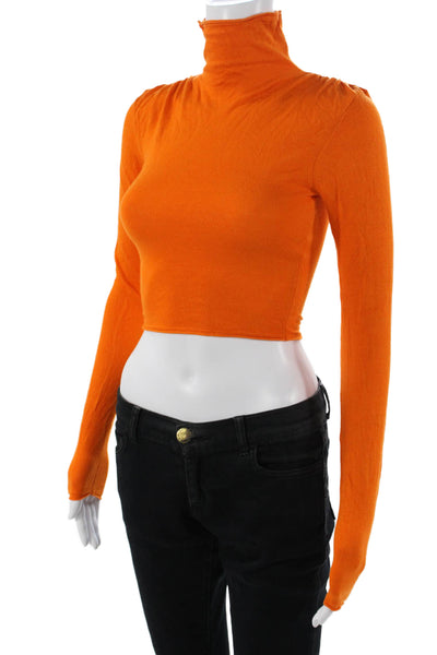 Zara Women Cropped Turtleneck Long Sleeve Button Orange Top Size S