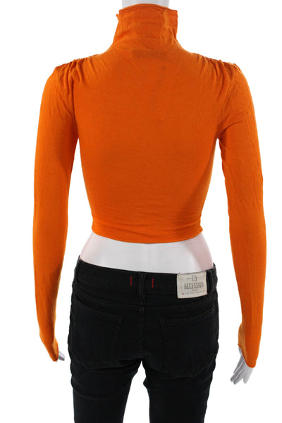 Zara Women Cropped Turtleneck Long Sleeve Button Orange Top Size S