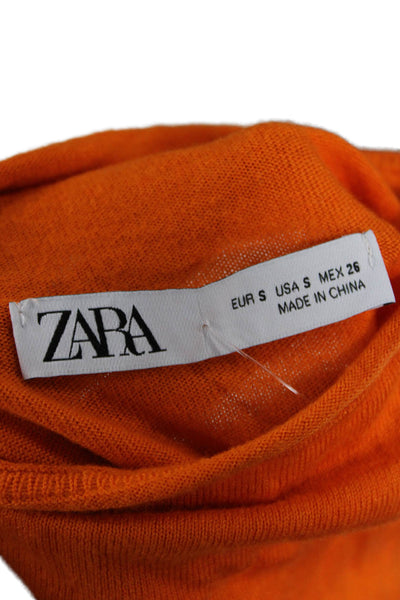 Zara Women Cropped Turtleneck Long Sleeve Button Orange Top Size S