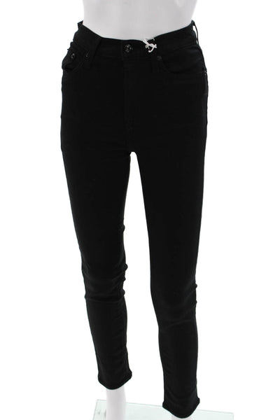 Pistola Womens Skinny Ankle Black Jeans Mid Rise Button Size 24