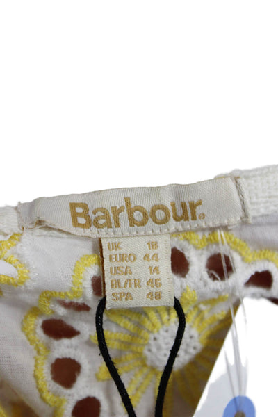 Barbour Women A-Line Sundress Yellow And White Floral Midi 3/4 Sleeve Tie Size 1