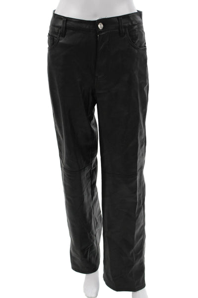 Bershka Womens Biker Pants Black Button Polyester Solid Fall Size 4