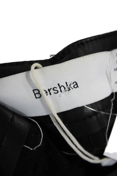 Bershka Womens Biker Pants Black Button Polyester Solid Fall Size 4