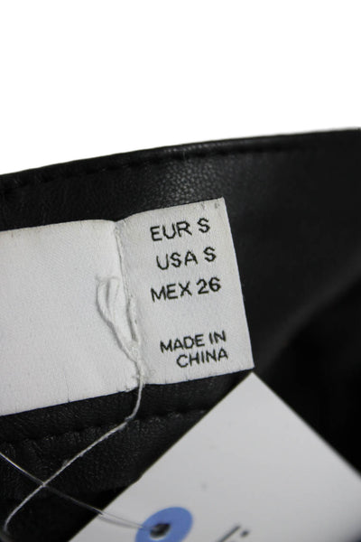 Bershka Womens Biker Pants Black Button Polyester Solid Fall Size 4