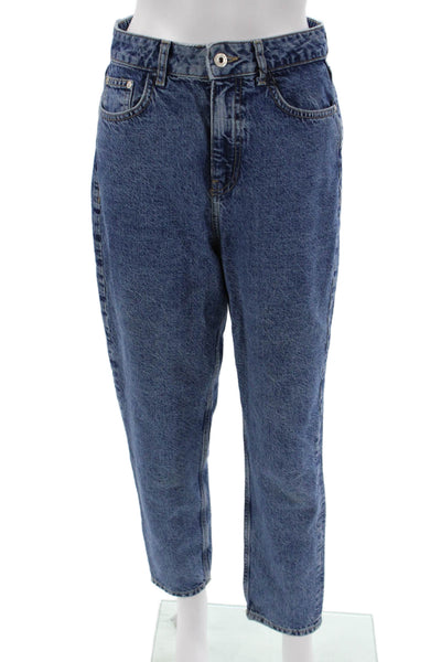 Zara Womens Cropped Cargo Pants Blue Cotton Striped Size 30