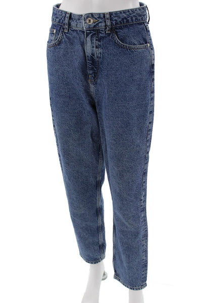 Zara Womens Cropped Cargo Pants Blue Cotton Striped Size 30