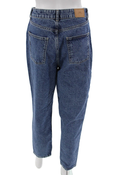 Zara Womens Cropped Cargo Pants Blue Cotton Striped Size 30