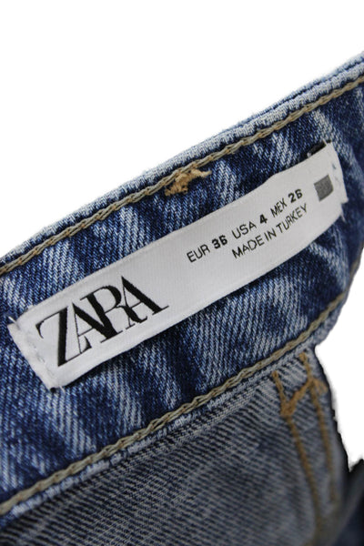 Zara Womens Cropped Cargo Pants Blue Cotton Striped Size 30