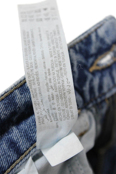 Zara Womens Cropped Cargo Pants Blue Cotton Striped Size 30