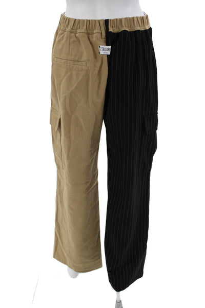 Bershka Unisex Cargo Dress Pants Beige Striped Button Polyester Viscose Size 4