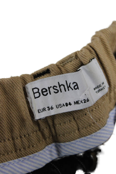Bershka Unisex Cargo Dress Pants Beige Striped Button Polyester Viscose Size 4