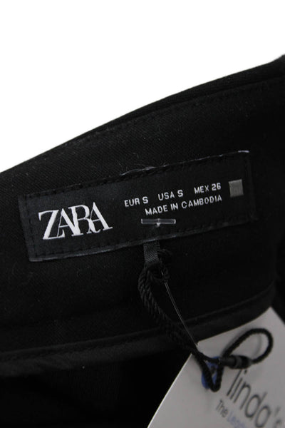 Zara Womens Cropped Harem Pants Black Polyester Button Size S