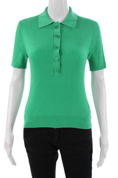 J Crew Women Basic Polo Green Collared Short Sleeve Polyester Blend Size S