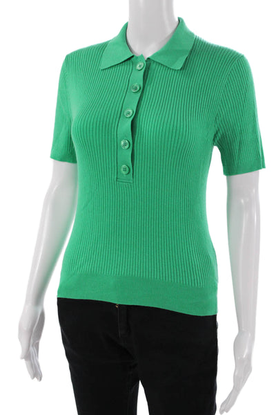 J Crew Women Basic Polo Green Collared Short Sleeve Polyester Blend Size S