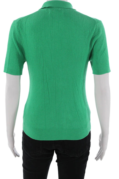 J Crew Women Basic Polo Green Collared Short Sleeve Polyester Blend Size S