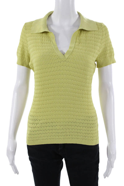 J Crew Women Basic Polo Short Sleeve V Neck Green Polyester Blend Size S