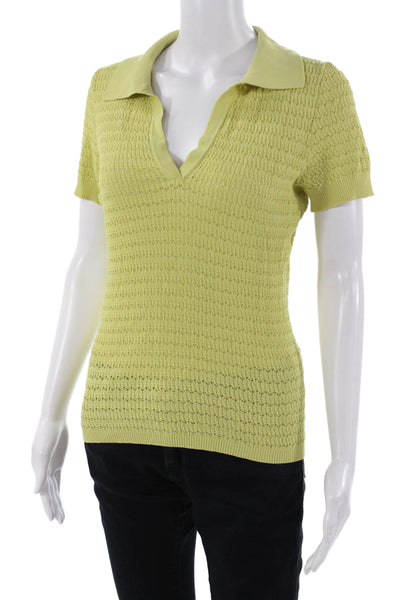 J Crew Women Basic Polo Short Sleeve V Neck Green Polyester Blend Size S