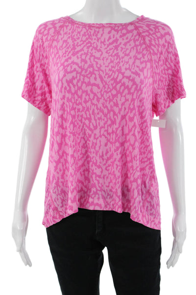 Sanctuary Womens Pink Animal Print Jersey T Shirt Short Sleeve Crew Neck Size M