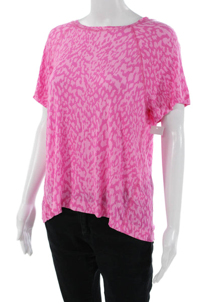 Sanctuary Womens Pink Animal Print Jersey T Shirt Short Sleeve Crew Neck Size M