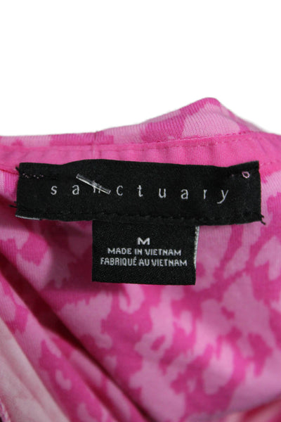 Sanctuary Womens Pink Animal Print Jersey T Shirt Short Sleeve Crew Neck Size M