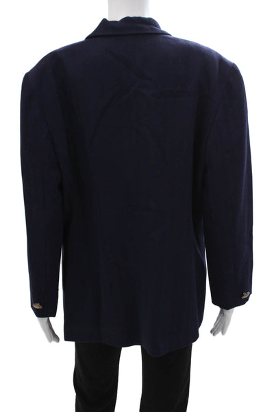 Louis Feraud Women Dark Blue Wool Blazer Collar Button Long Sleeve Size 14