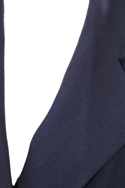 Louis Feraud Women Dark Blue Wool Blazer Collar Button Long Sleeve Size 14