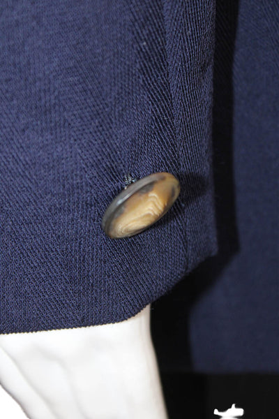 Louis Feraud Women Dark Blue Wool Blazer Collar Button Long Sleeve Size 14
