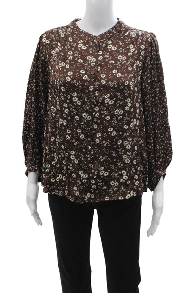 Gerard Darel Women Brown Floral Viscose Long Sleeve Button-Up Blouse Size 38