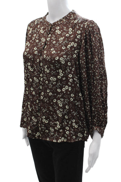 Gerard Darel Women Brown Floral Viscose Long Sleeve Button-Up Blouse Size 38