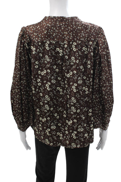 Gerard Darel Women Brown Floral Viscose Long Sleeve Button-Up Blouse Size 38