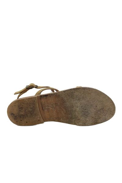 Kjaques St. Tropez Womens Leather Strappy Sandals Beige Size EUR 38