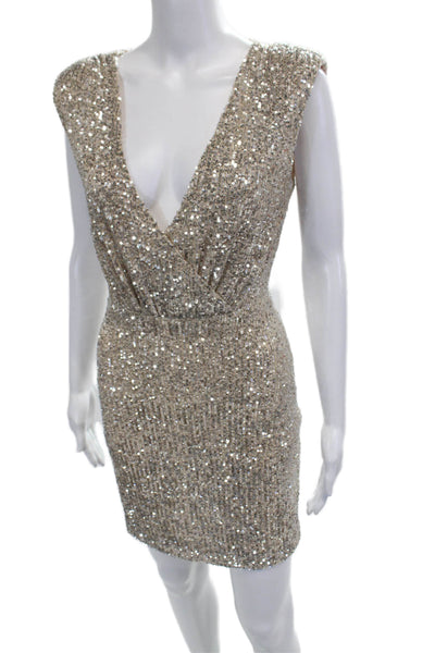 Likely Womens Bodycon Mini Dress Beige V Neck Zip Size 4