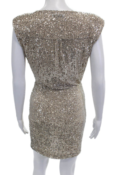 Likely Womens Bodycon Mini Dress Beige V Neck Zip Size 4