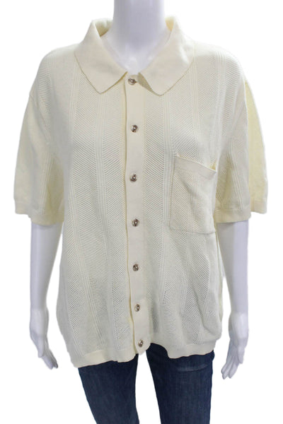 Standard Cloth Women White Cotton Polo Button-Up Short Sleeve Size M