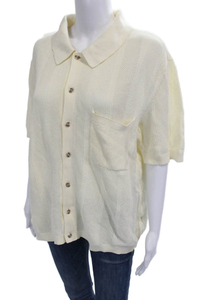 Standard Cloth Women White Cotton Polo Button-Up Short Sleeve Size M