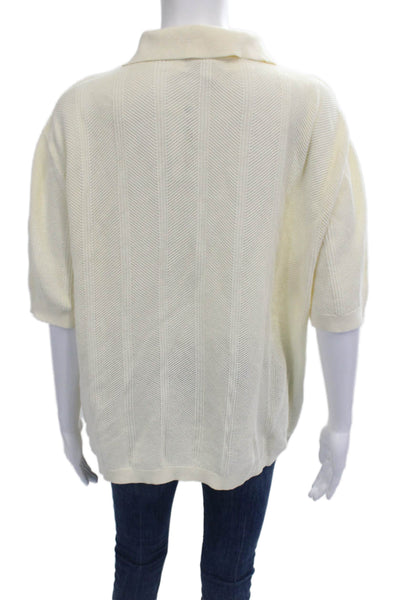 Standard Cloth Women White Cotton Polo Button-Up Short Sleeve Size M