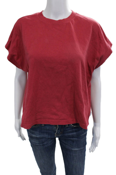 Designer Women Basic Red Cotton Crew Neck Short Sleeve T-Shirt Size M