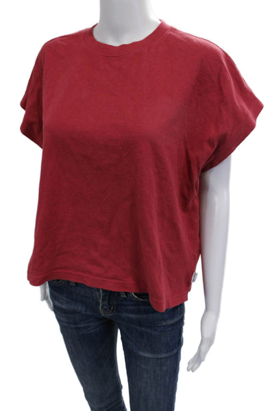 Designer Women Basic Red Cotton Crew Neck Short Sleeve T-Shirt Size M