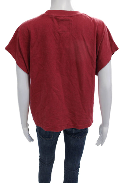 Designer Women Basic Red Cotton Crew Neck Short Sleeve T-Shirt Size M